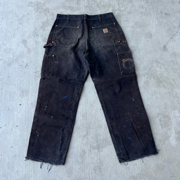 Vintage Y2K Carhartt faded black double knee work wear carpenter pants - Picture 5 of 10